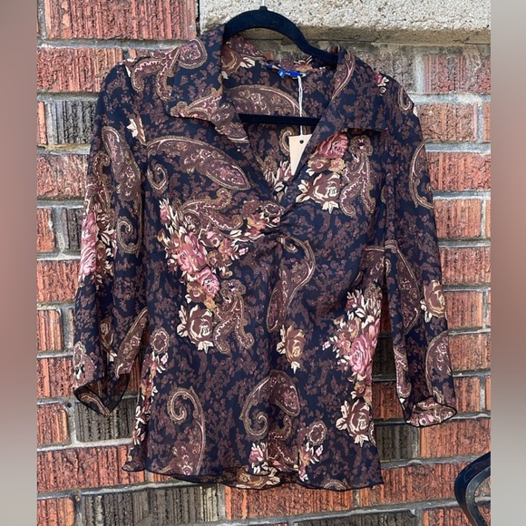 Y2K 3/4 Sleeve Paisley Blouse L - Picture 1 of 1